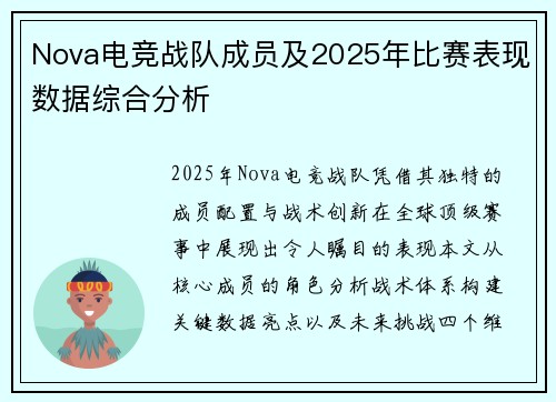 Nova电竞战队成员及2025年比赛表现数据综合分析